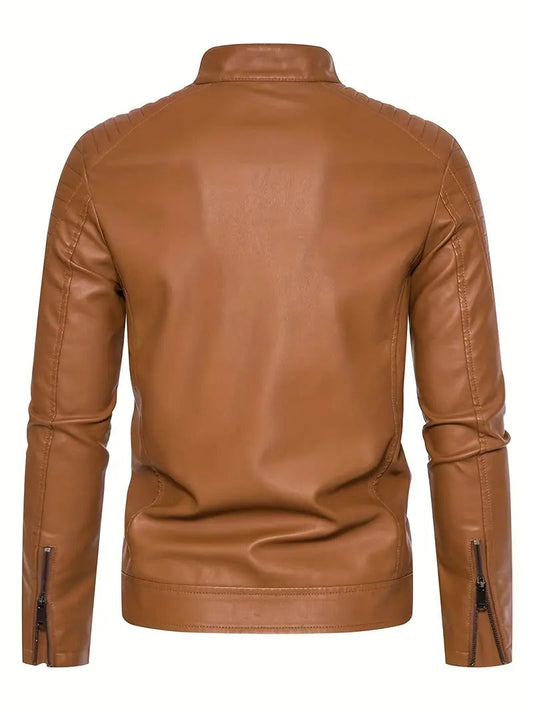 Camel Brown Leather Biker jacket Leathers Crafted