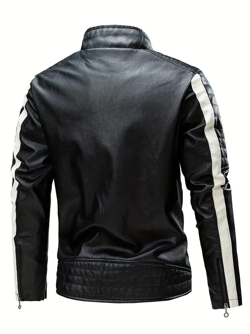 Black/White Cafe Racer Biker Leather Jacket Leathers Crafted