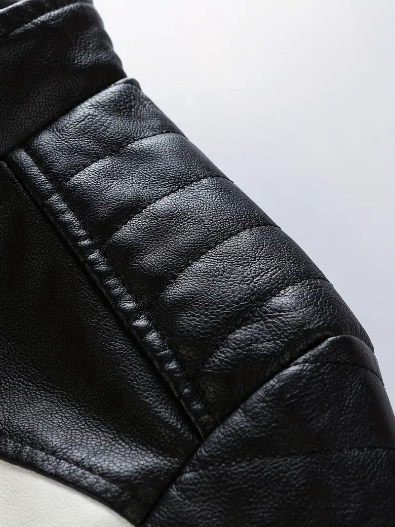 Black/White Cafe Racer Biker Leather Jacket Leathers Crafted