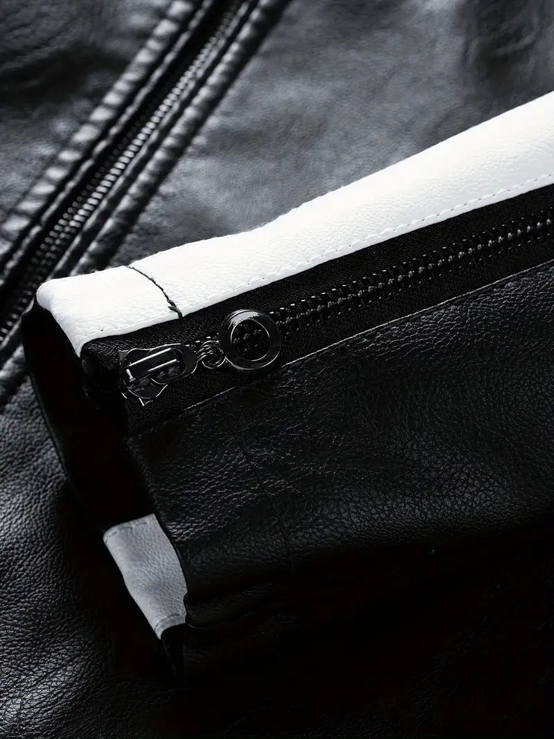 Black/White Cafe Racer Biker Leather Jacket Leathers Crafted