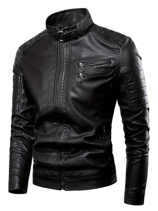 Men's Black Leather Aviator Jacket with collar Leathers Crafted