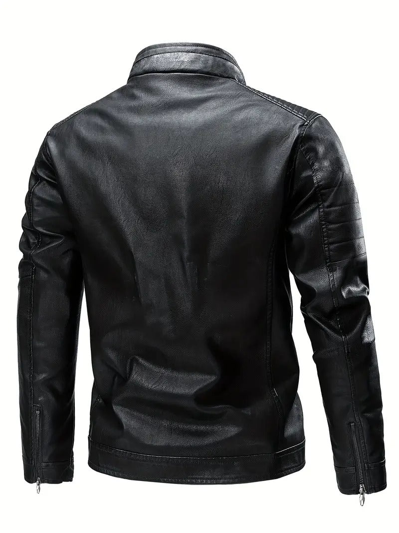 Men's Black Leather Aviator Jacket with collar Leathers Crafted