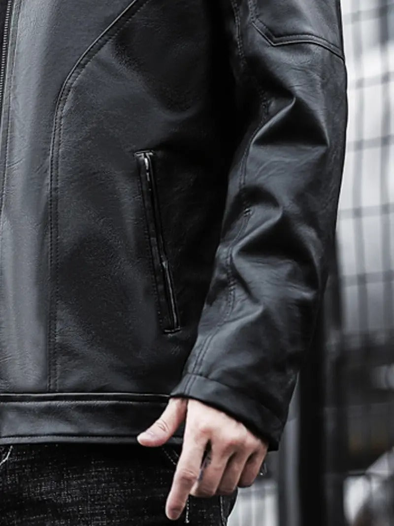 Black Vintage Style Leather Biker Jacket Leathers Crafted