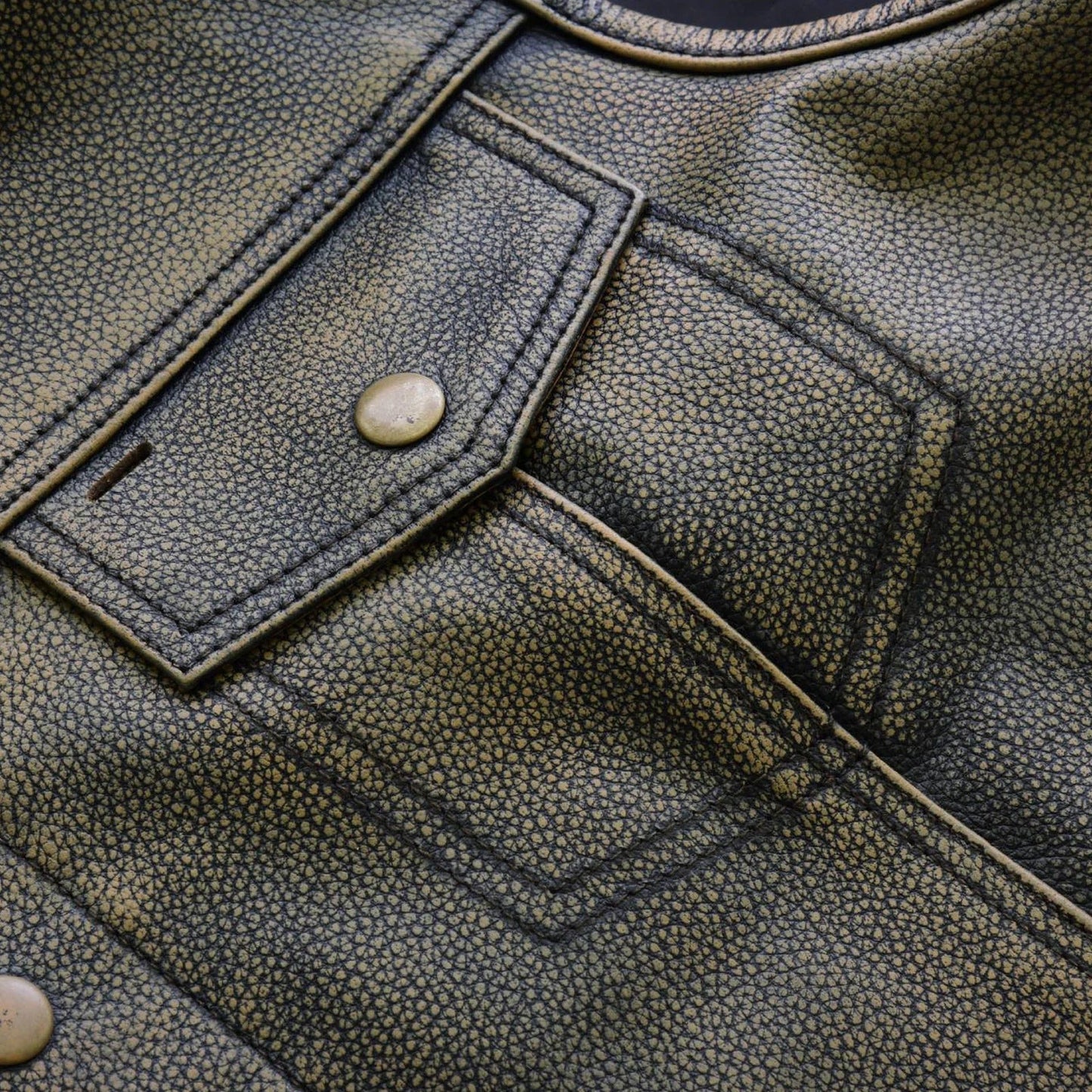 Distressed Brown Collarless Leather Vest Leathers Crafted