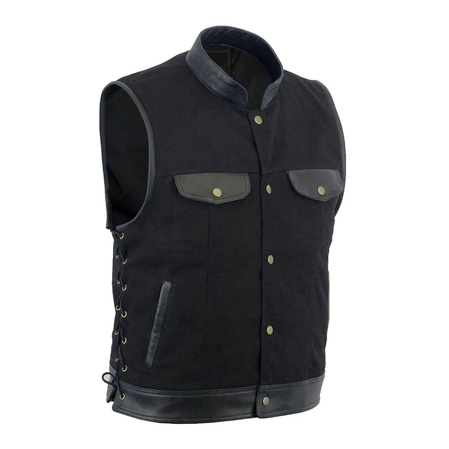 Leather House Men's SOA Trim Denim Vest with Side Laces Leathers Crafted