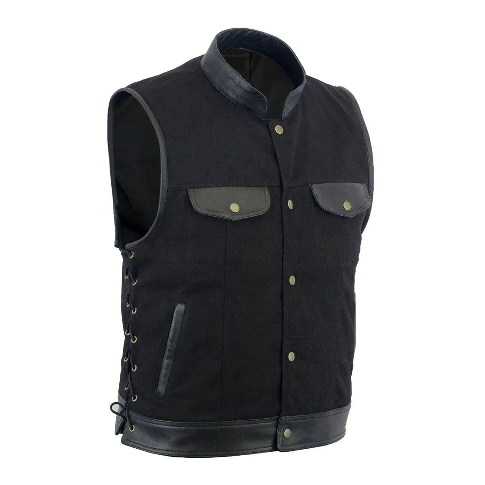 Leather House Men's SOA Trim Denim Vest with Side Laces Leathers Crafted