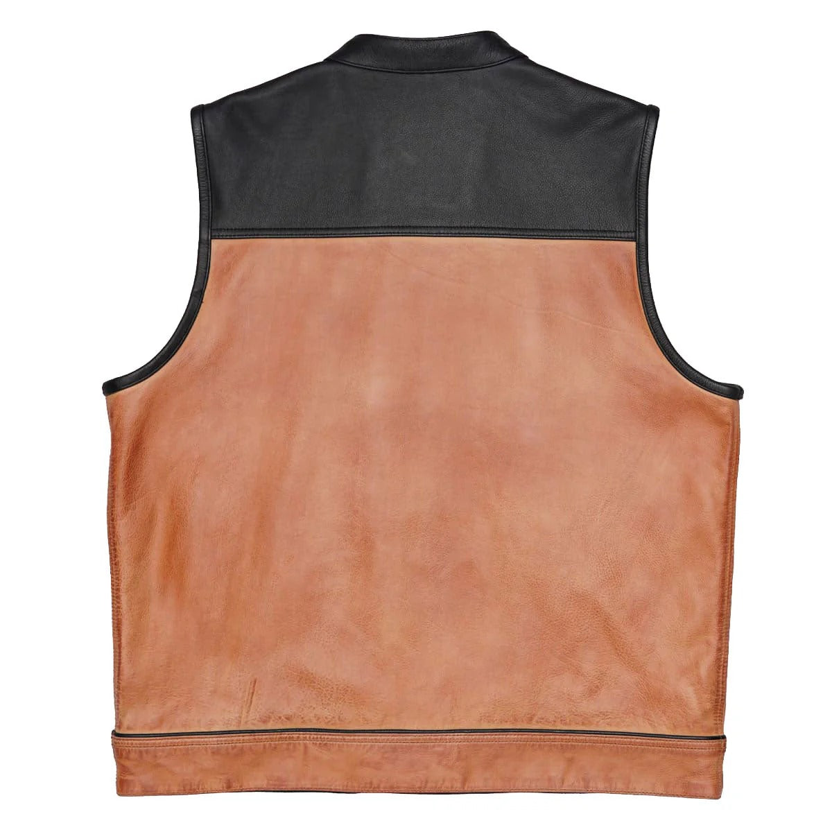 Dual Tone Black and Camel Biker Leather Vest Leathers Crafted
