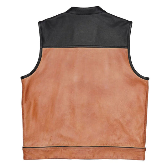 Dual Tone Black and Camel Biker Leather Vest Leathers Crafted