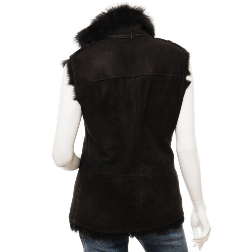 Women's Black Toscana Shearling Leather Vest Leathers Crafted