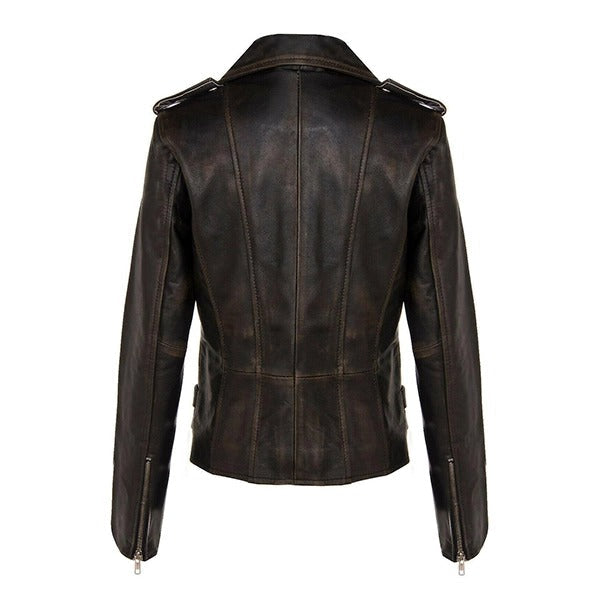 Vintage Brown Women’s Zipper Black Motorcycle Leather Jacket Leathers Crafted