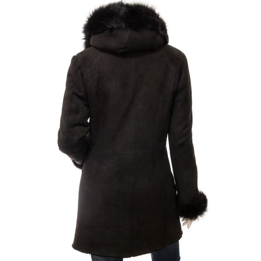 Women’s Black Sheepskin Shearling Parka Leathers Crafted
