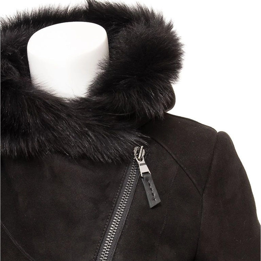 Women’s Black Sheepskin Shearling Parka Leathers Crafted