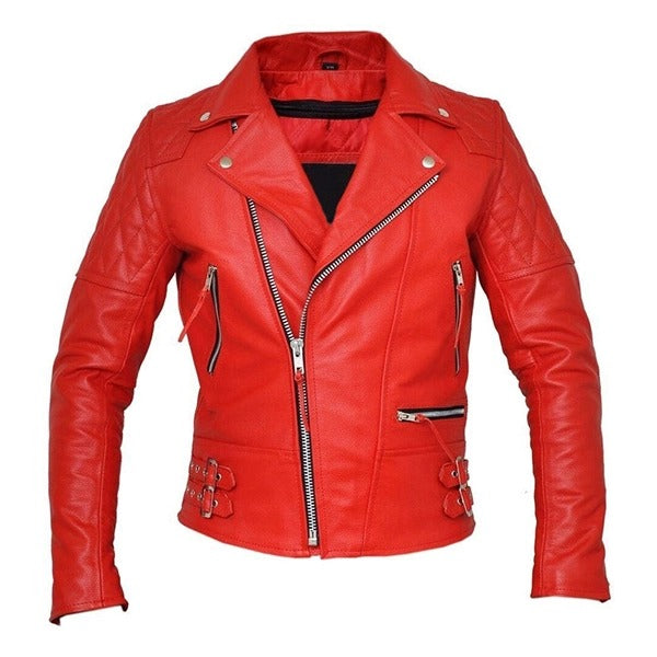 Women’s Brando Vintage Red Biker Leather Jacket Leathers Crafted