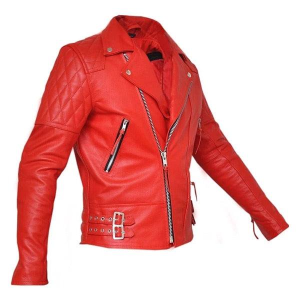 Women’s Brando Vintage Red Biker Leather Jacket Leathers Crafted