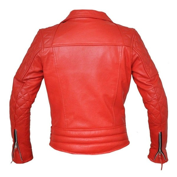 Women’s Brando Vintage Red Biker Leather Jacket Leathers Crafted