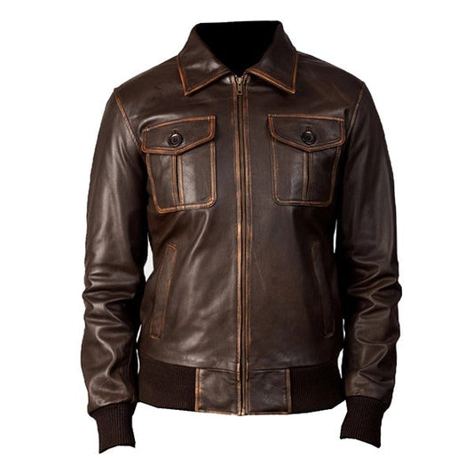 Women’s Slim Fit Vintage Brown Bomber Leather Jacket Leathers Crafted