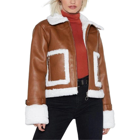 Women’s Brown Cropped Aviator Leather Jacket Leathers Crafted