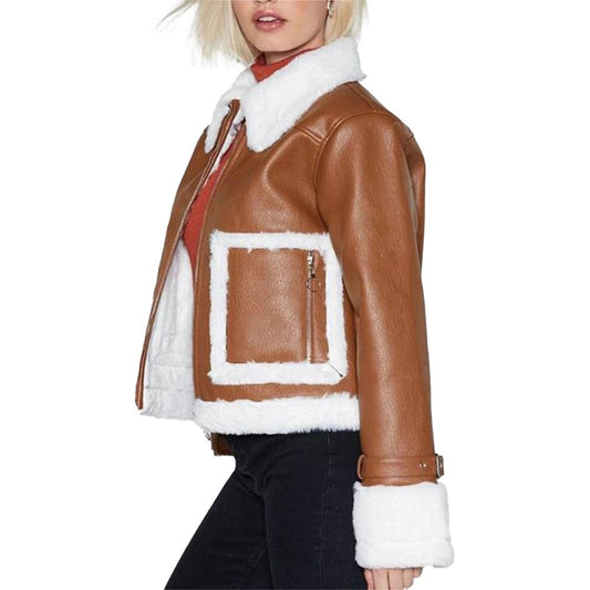 Women’s Brown Cropped Aviator Leather Jacket Leathers Crafted