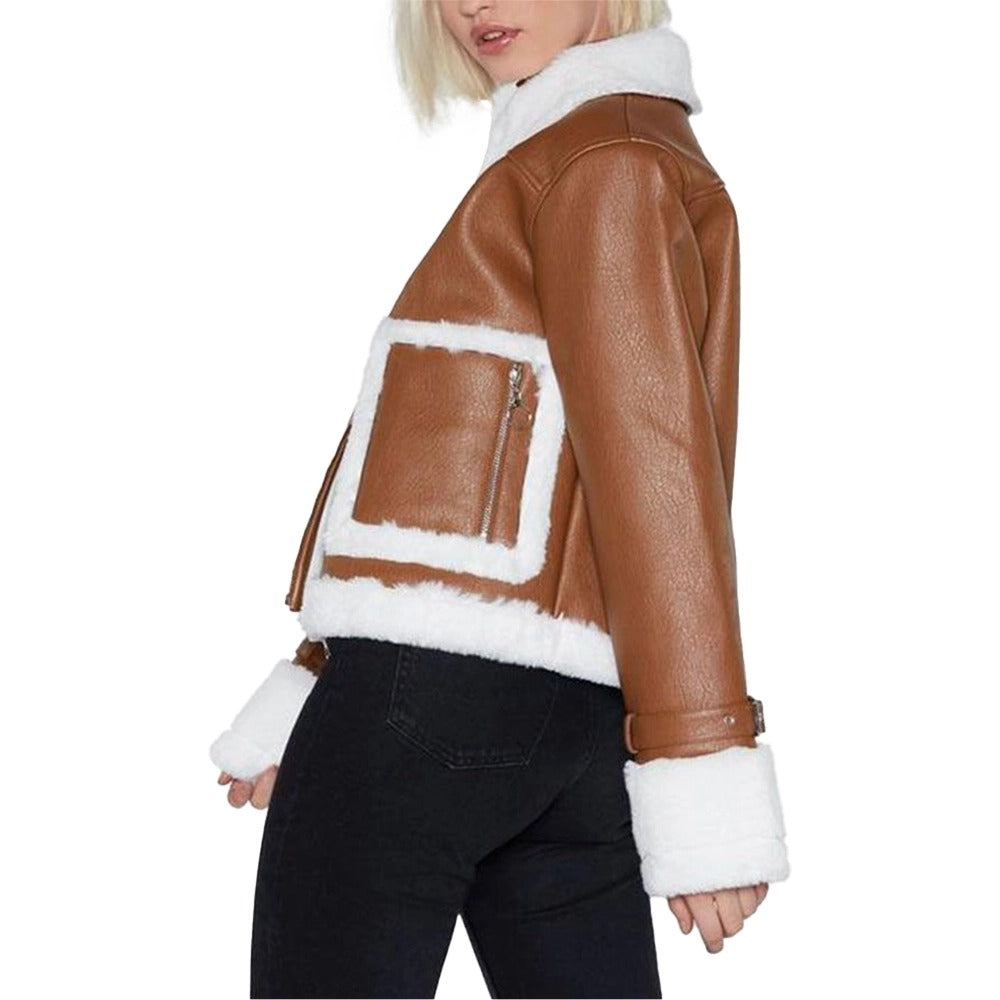 Women’s Brown Cropped Aviator Leather Jacket Leathers Crafted