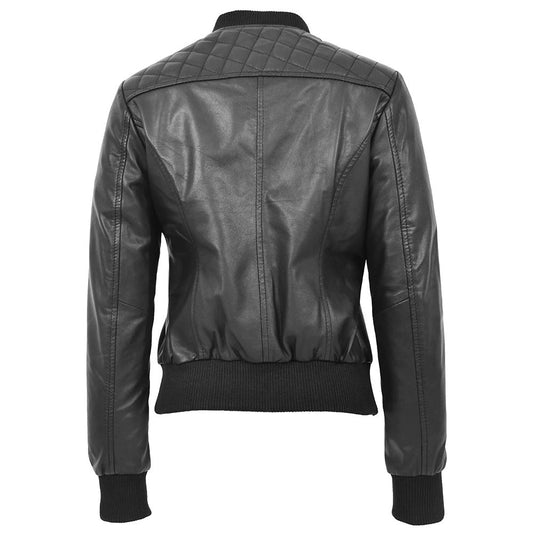 Women’s Quilted Black Bomber Leather Jacket Leathers Crafted