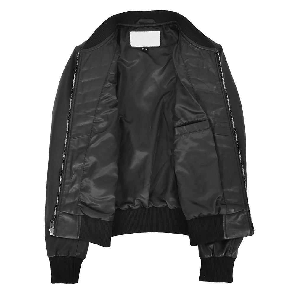 Women’s Quilted Black Bomber Leather Jacket Leathers Crafted