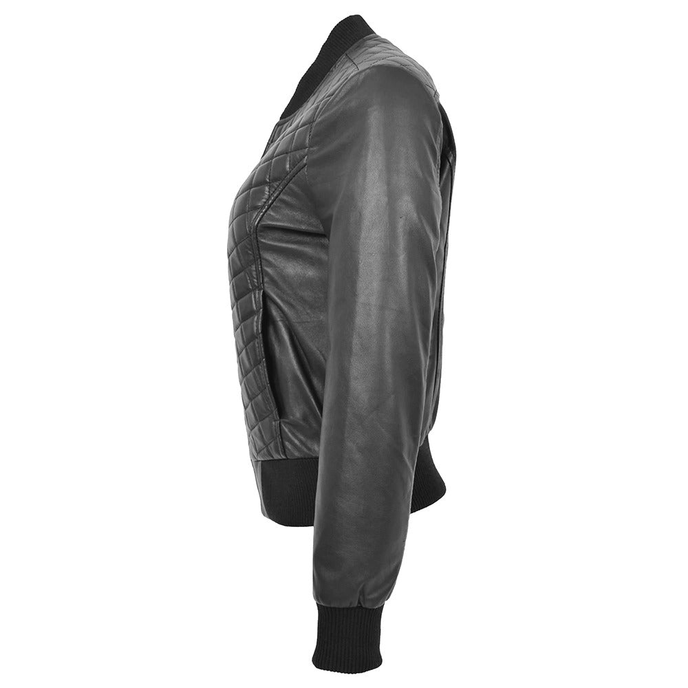 Women’s Quilted Black Bomber Leather Jacket Leathers Crafted