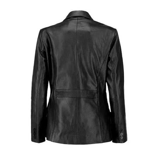 Women's Two-Button Black Leather Blazer Leathers Crafted