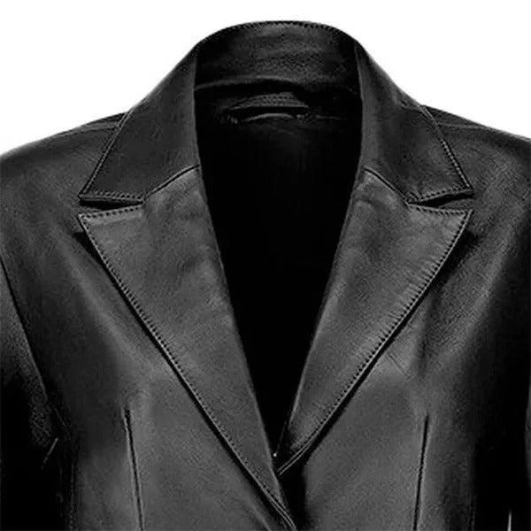 Women's Two-Button Black Leather Blazer Leathers Crafted