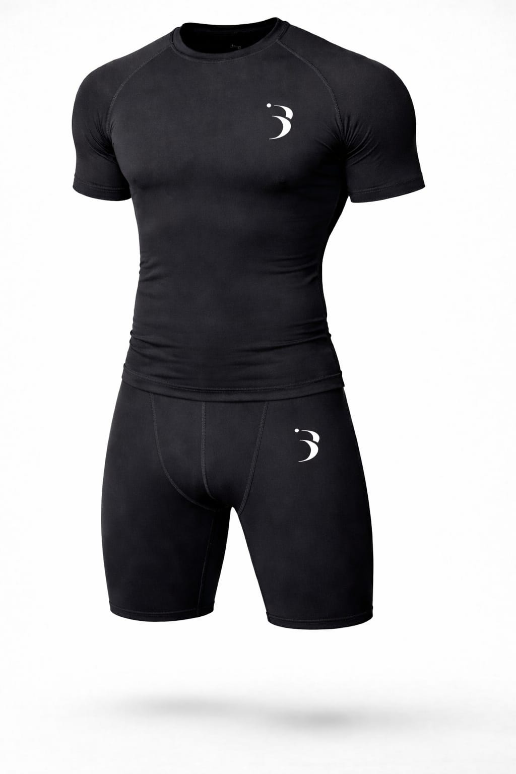 Men's Black compression Base layer set- Short sleeve Gym shirt &  Athletic shorts Bliss Impex