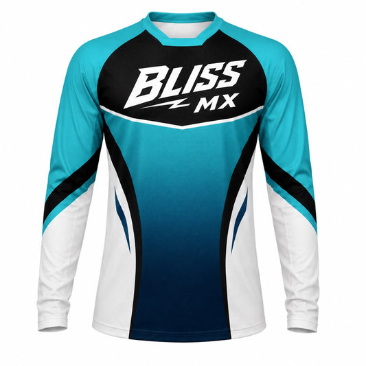 Bliss MX Custom Motocross Jersey – Turquoise & Black Fade Design