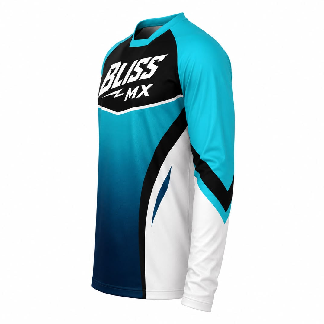 Bliss MX Custom Motocross Jersey – Turquoise & Black Fade Design