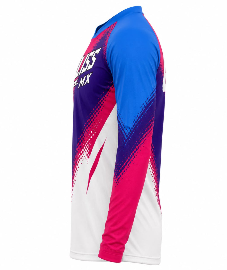 Bliss MX Pink, Blue & White Custom Motocross Jersey