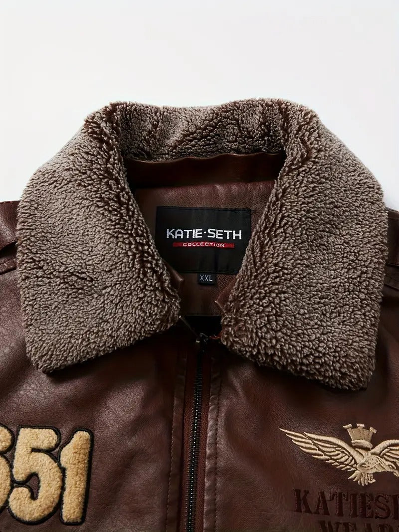Brown Aviator Fur Collar Leather jacket for Biker Leathers Crafted