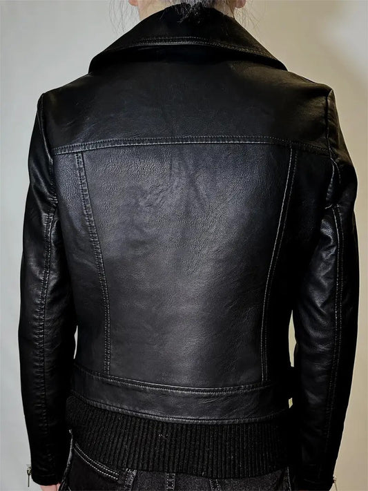 Black Vintage Style Leather Biker jacket Leathers Crafted