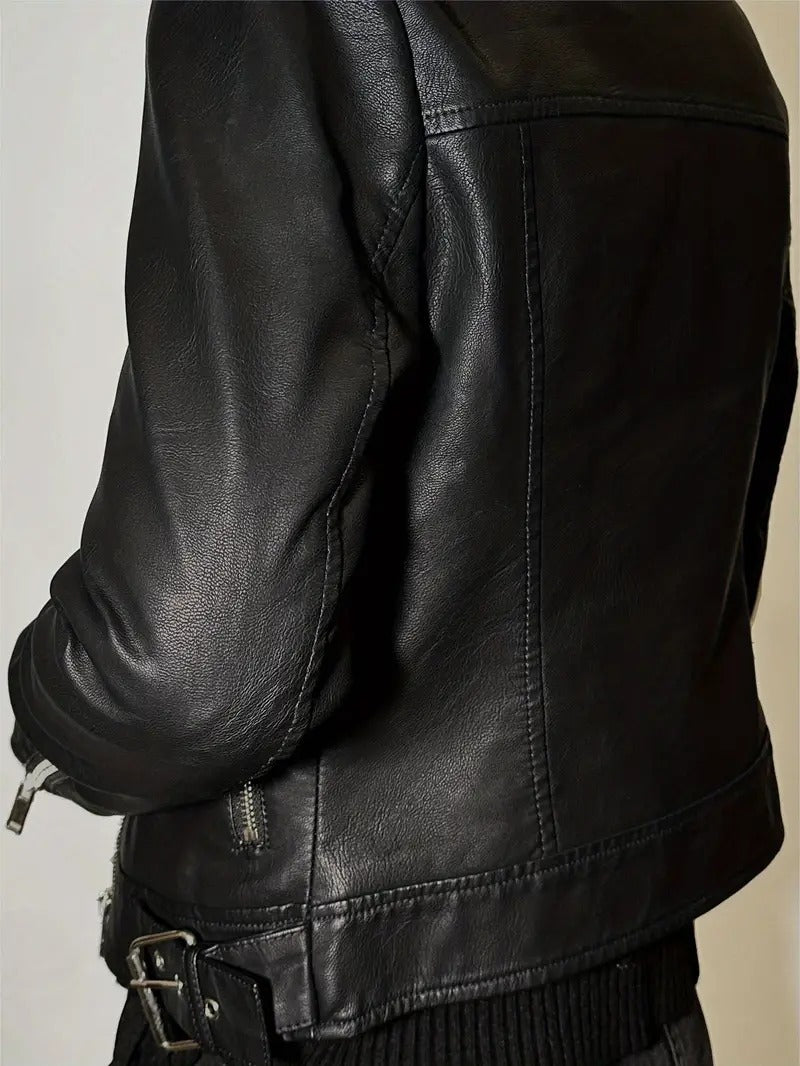 Black Vintage Style Leather Biker jacket Leathers Crafted