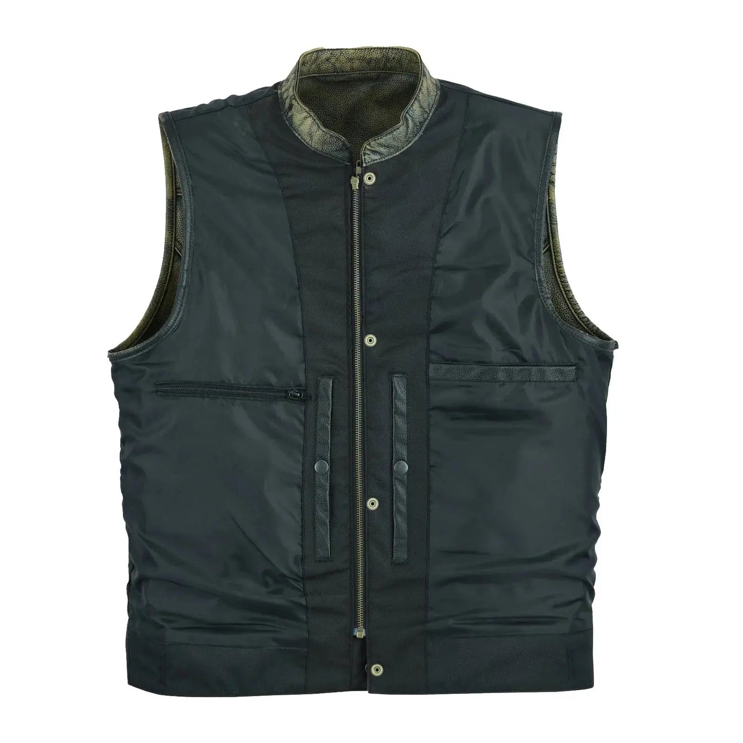 Vintage Edge: Distressed Brown Leather Biker Vest Leathers Crafted