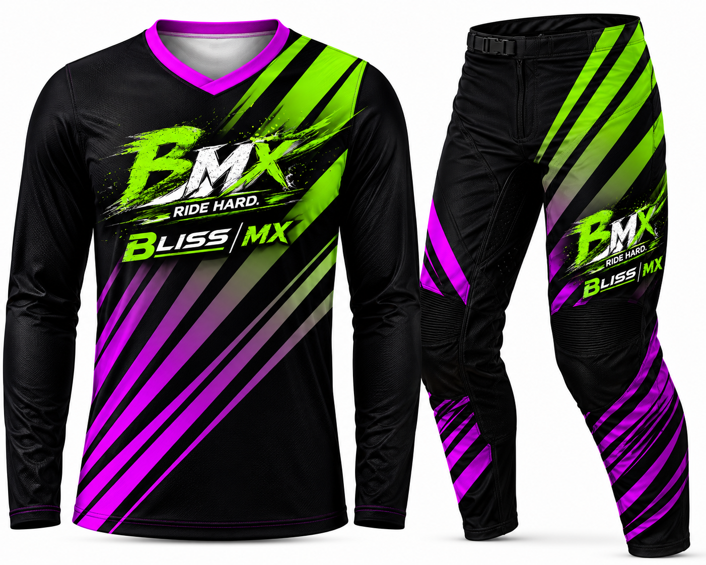 Bliss MX Neon Green & Purple Motocross Gear Set | Premium Jersey & Racing Pants