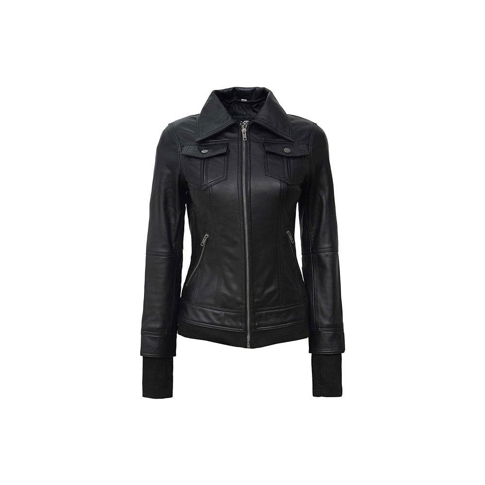 Women Black Polo Leather Shirt Leathers Crafted
